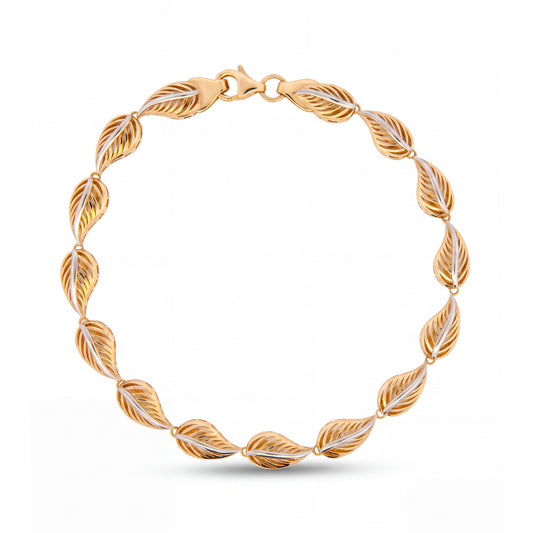 14K 2 Tones Gold Open Leaf Link Bracelet