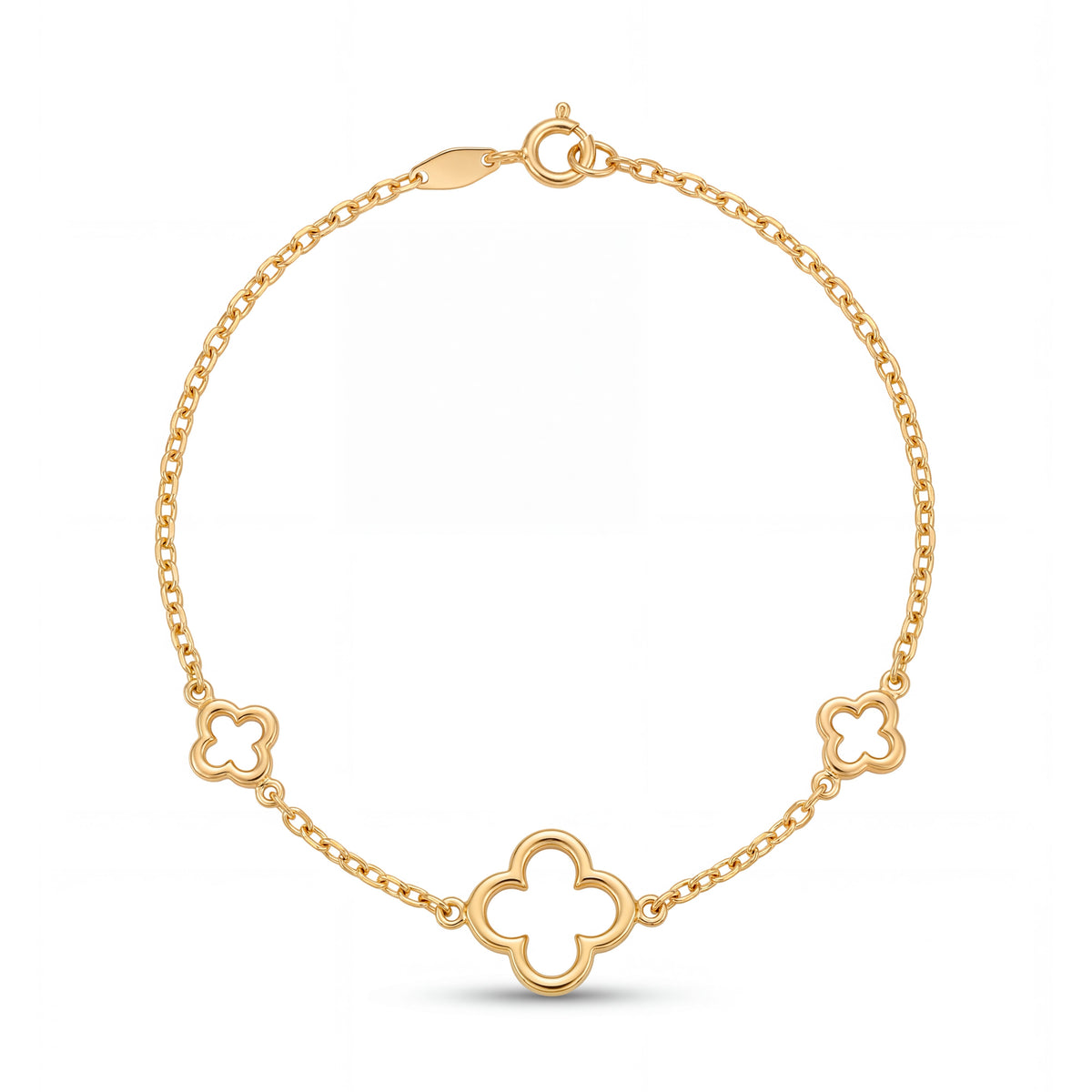 14K Yellow Gold Single Big & Double Small Clover Shape Bracelet