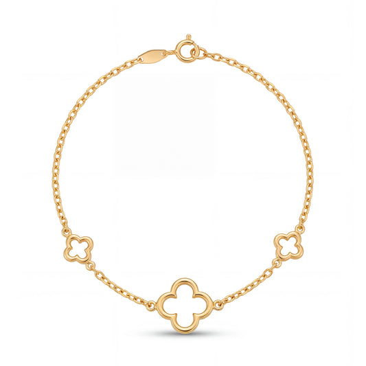 14K Yellow Gold Single Big & Double Small Clover Shape Bracelet