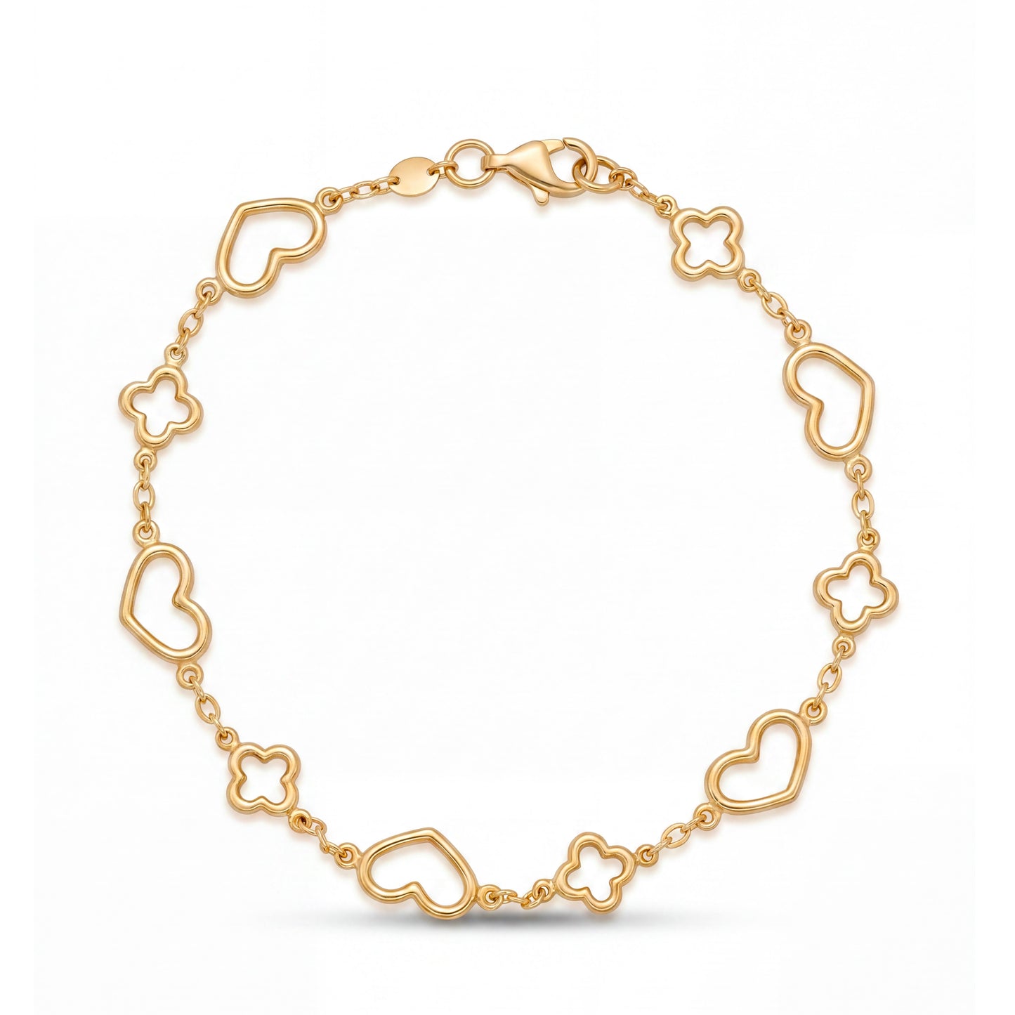 14K Yellow Gold Open Hearts and Clovers Bracelet