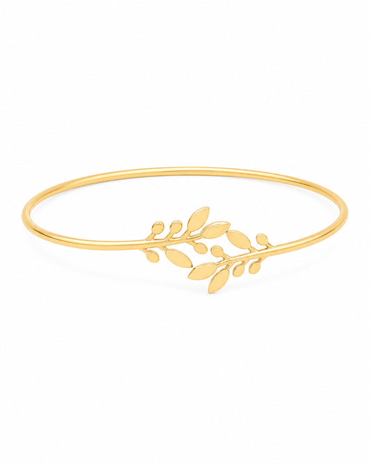 14k Yellow Gold Leaf Branch Open Bangle