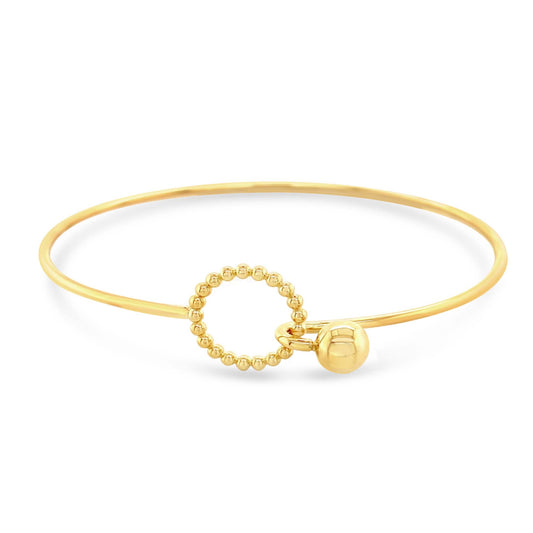 14K Yellow Gold Beaded Ring Ball Clasp Bangle