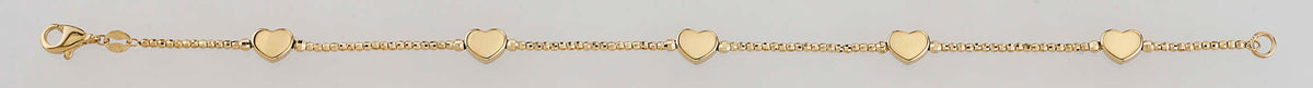 14K Yellow Gold Heart Station Bead Chain Bracelet