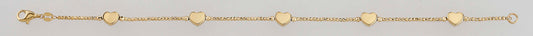 14K Yellow Gold Heart Station Bead Chain Bracelet