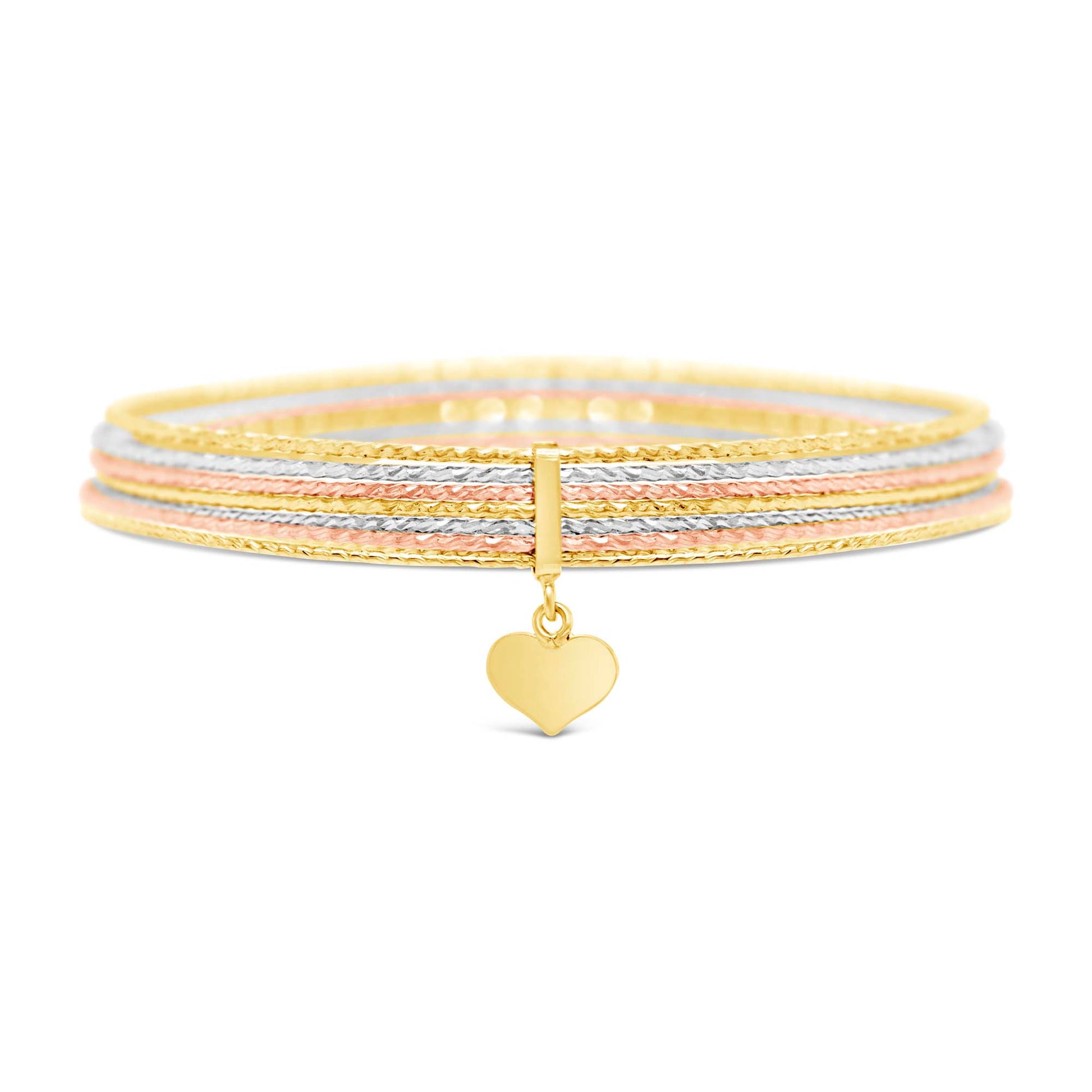 14K Tri-Color Semanario Heart Charm Bangle