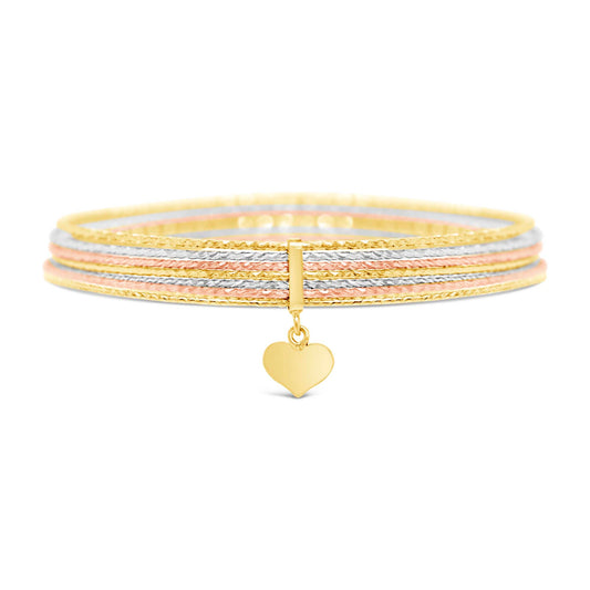 14K Tri-Color Semanario Heart Charm Bangle