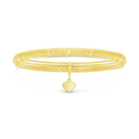 14K Yellow Gold Semanario Heart Charm Bangle