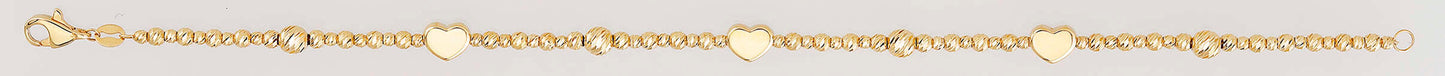 14K Yellow Gold Heart and Diamond-Cut Bead Station Bracelet