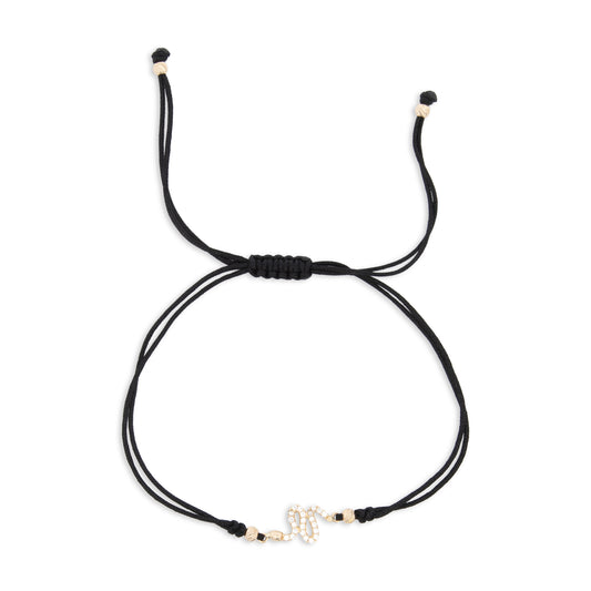 14K Yellow Gold CZ Snake Black String Bracelet