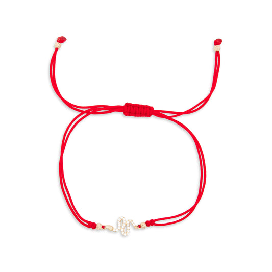 14K Yellow Gold CZ Snake Red String Bracelet