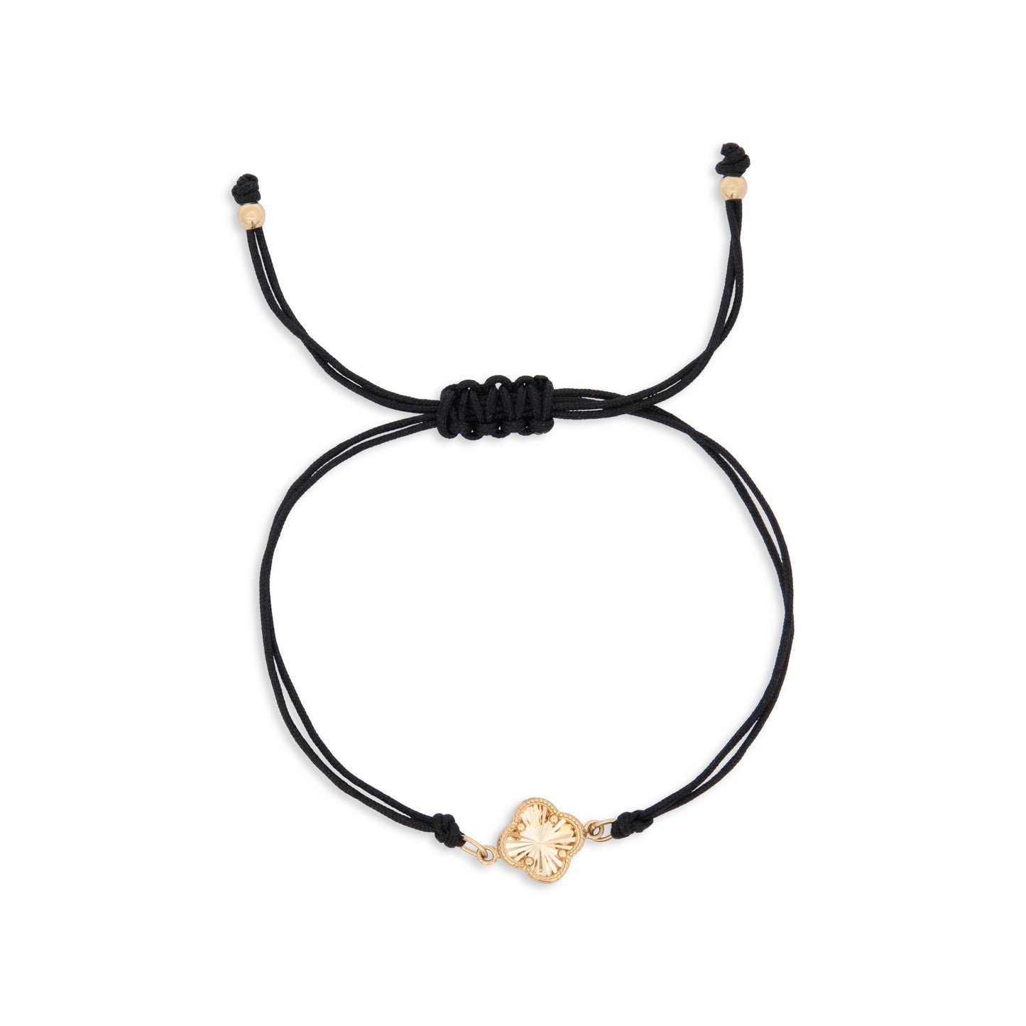 14K Yellow Gold Black String Clover Bracelet