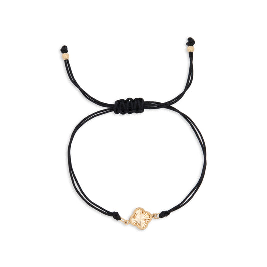 14K Yellow Gold Black String Clover Bracelet
