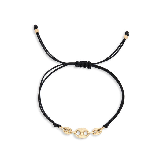 14K Yellow Gold Black String Gradual Marina Puff Bracelet