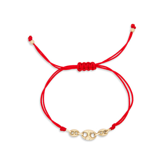 14K Yellow Gold Red String Gradual Marina Puff Bracelet