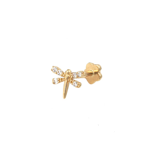 14K Yellow Gold CZ Dragonfly Cartilage Flatback
