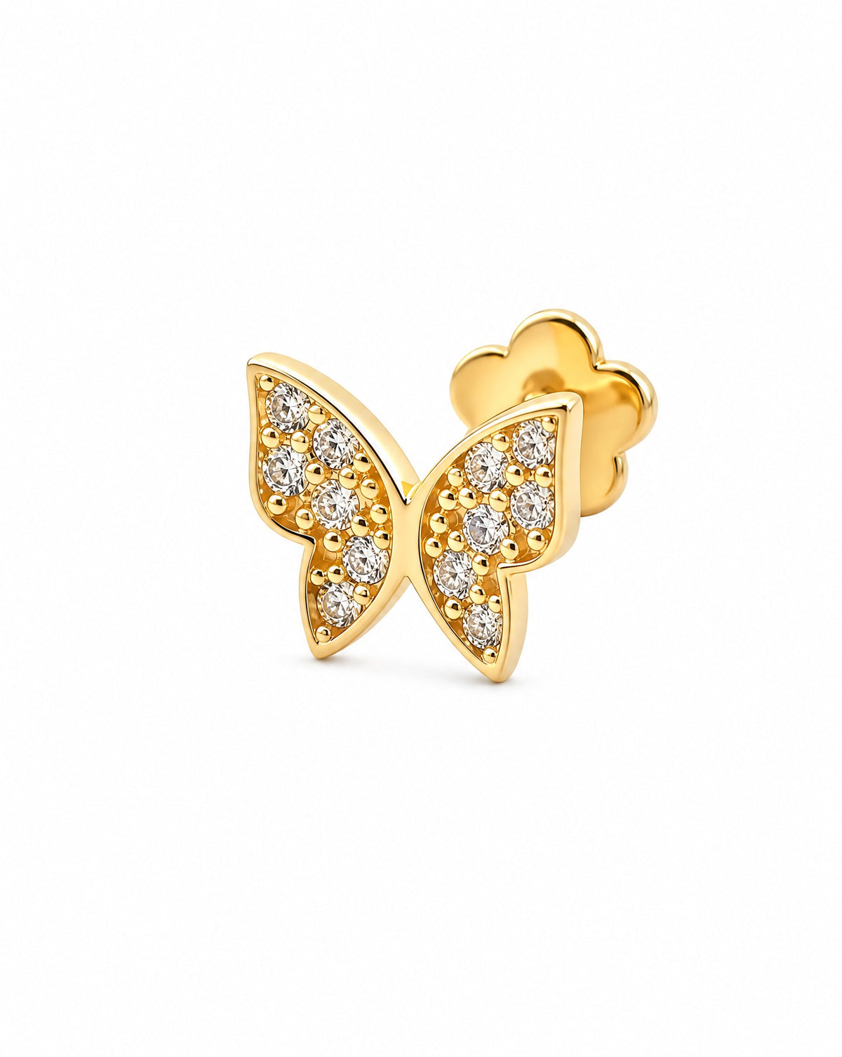 14K Yellow Gold CZ Butterfly Cartilage Earring