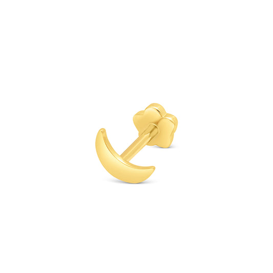 14K Yellow Plain Gold Crescent Moon Cartilage Earring