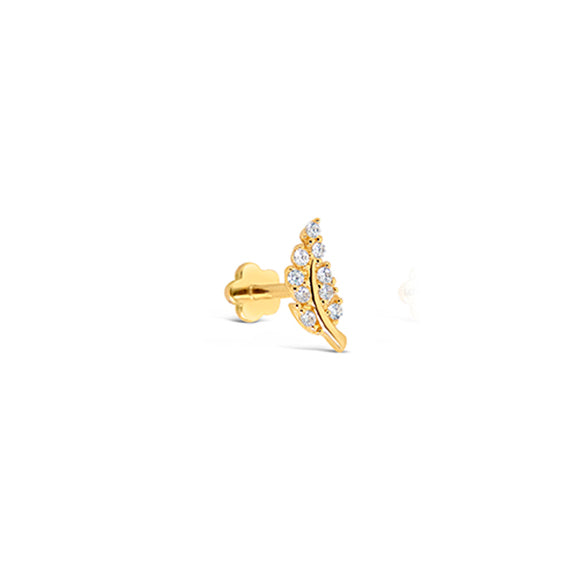 14K Yellow Gold CZ Leaf Cartilage Flatback