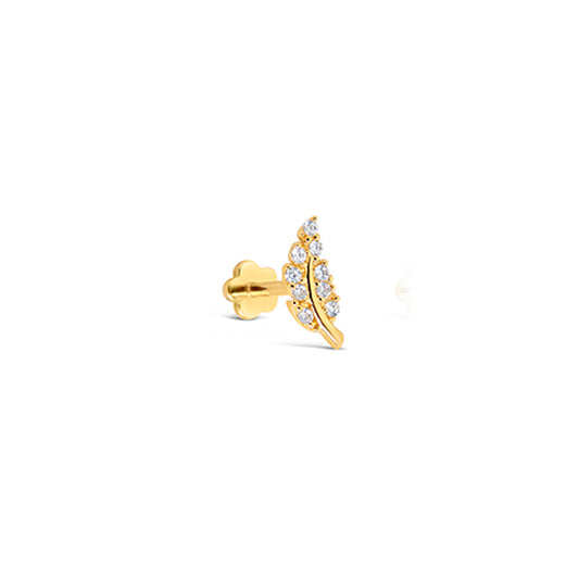 14K Yellow Gold CZ Leaf Cartilage Flatback