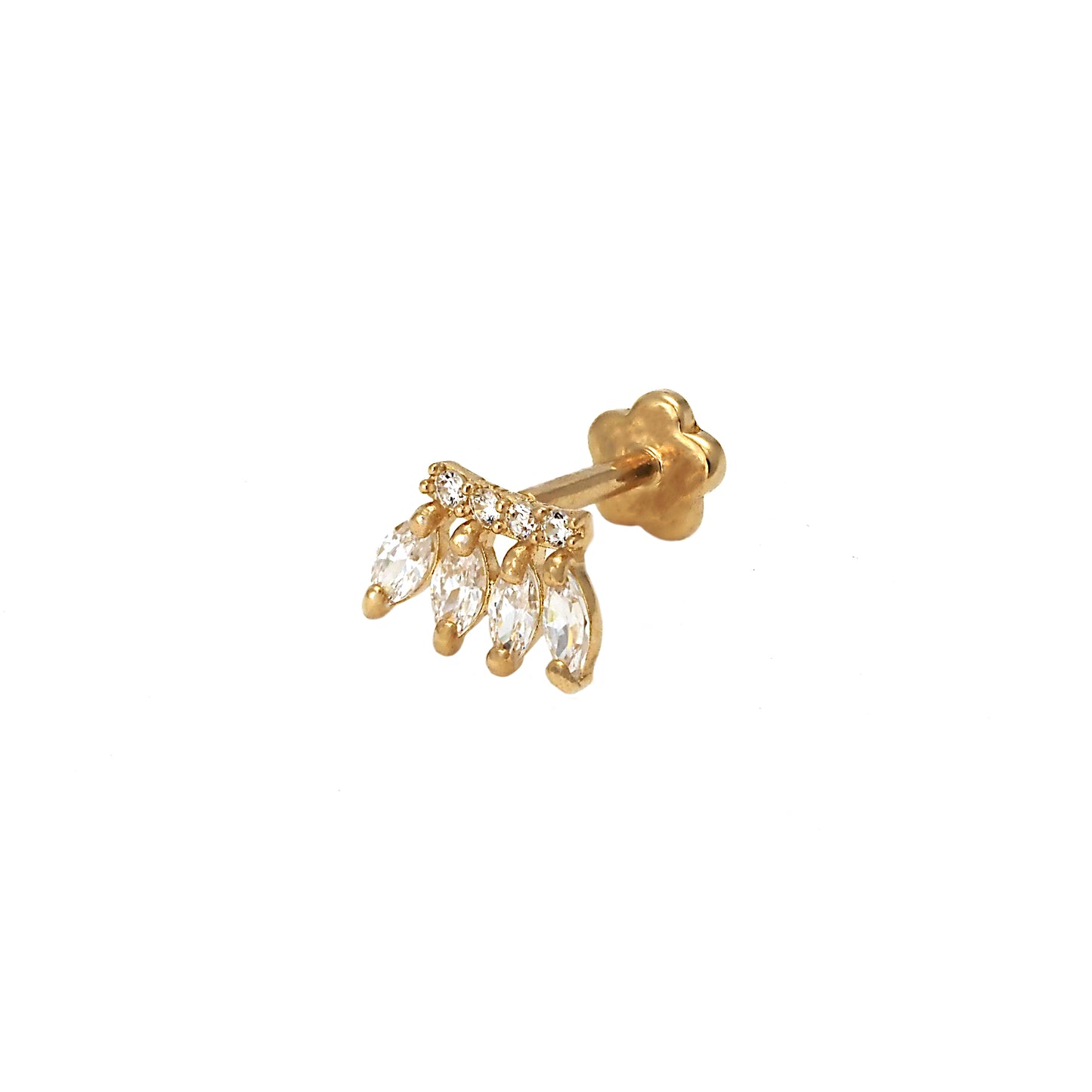 14K Yellow Gold 4 Marquise CZ Crown Cartilage Earring