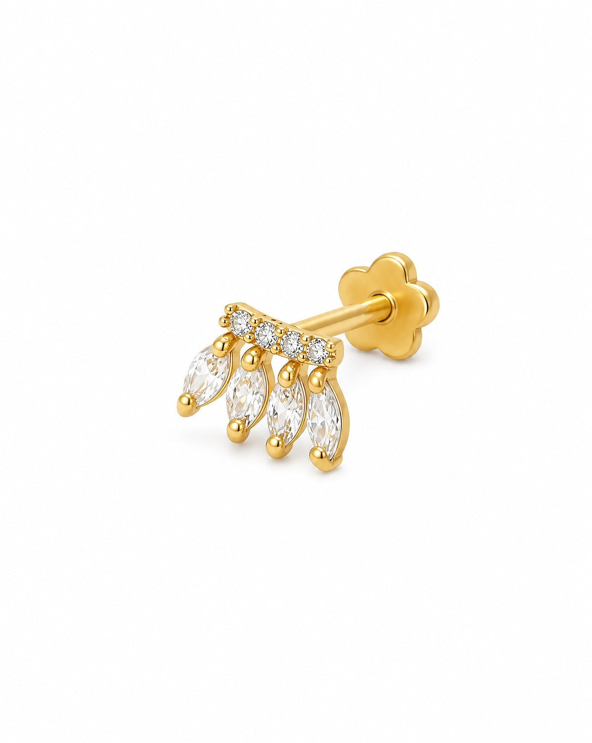14K Yellow Gold 4 Marquise CZ Crown Cartilage Earring