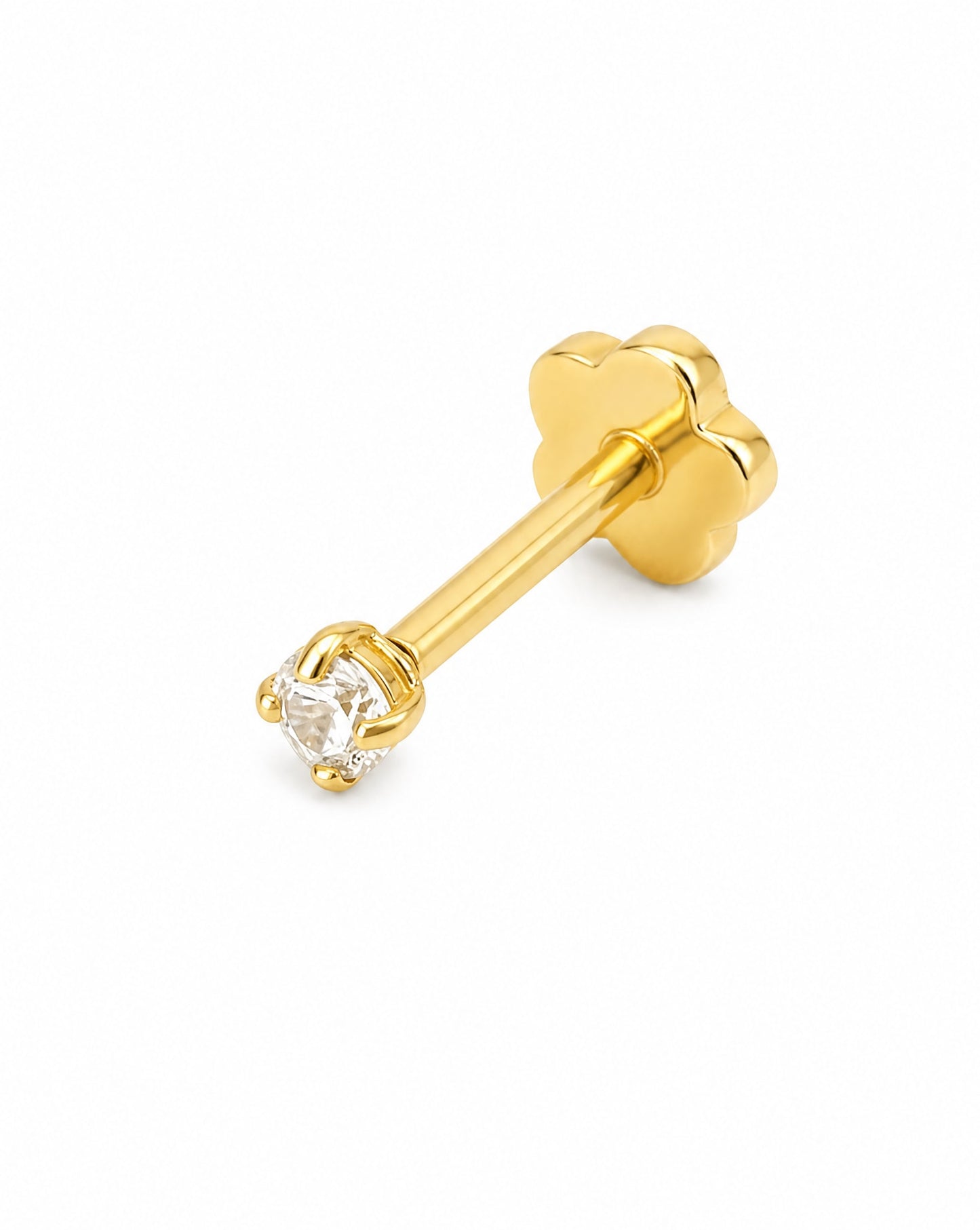 14K Yellow Gold Round CZ Cartilage Earring -2mm