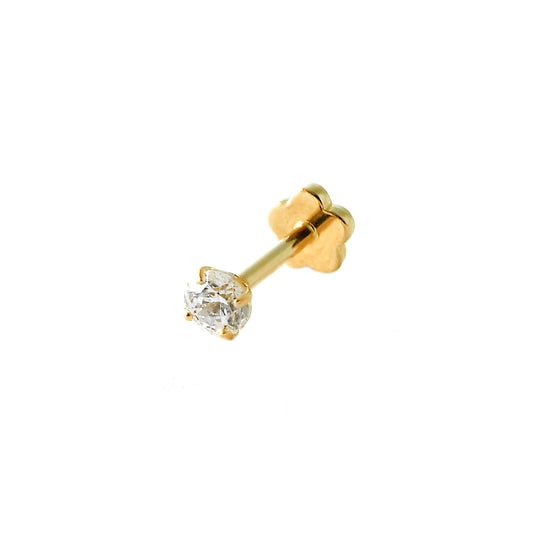 14K Yellow Gold Solitaire CZ Cartilage Flatback