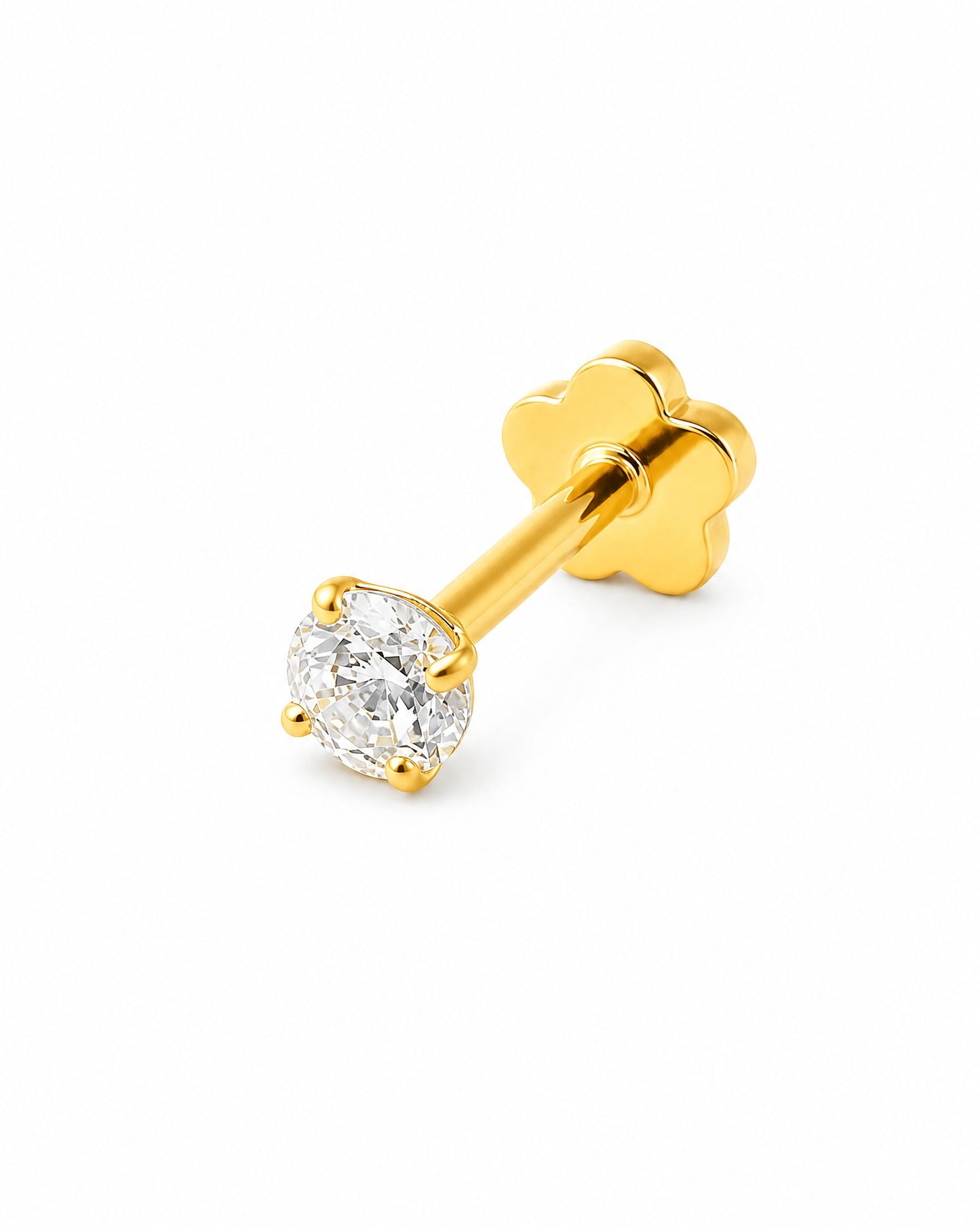 14K Yellow Gold Solitaire CZ Cartilage Flatback