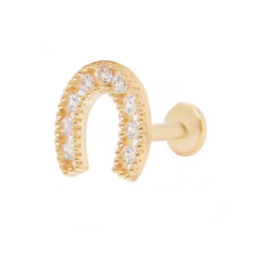 14K Yellow Gold CZ Horseshoe Cartilage Flatback