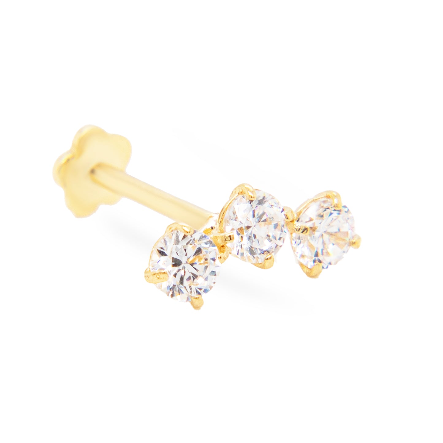 14K Yellow Gold 3 CZ Stones Crawler Cartilage Earring- Large