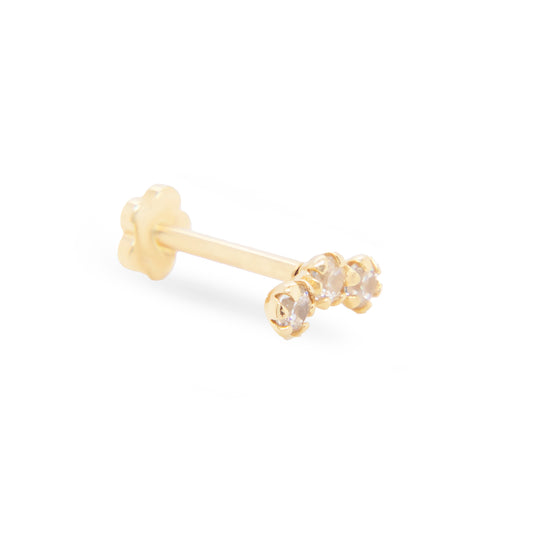 14K Yellow Gold 3 CZ Stones Crawler Cartilage Earring- Medium
