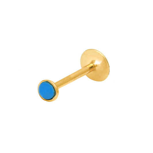 14K Yellow Gold Turquoise Enamel Dot Cartilage Flatback