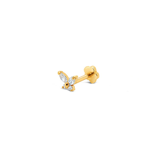 14K Yellow Gold CZ Butterfly Cartilage Earring
