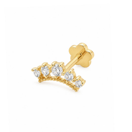 14K Yellow Gold 5 Round Cz Crown Cartilage Earring