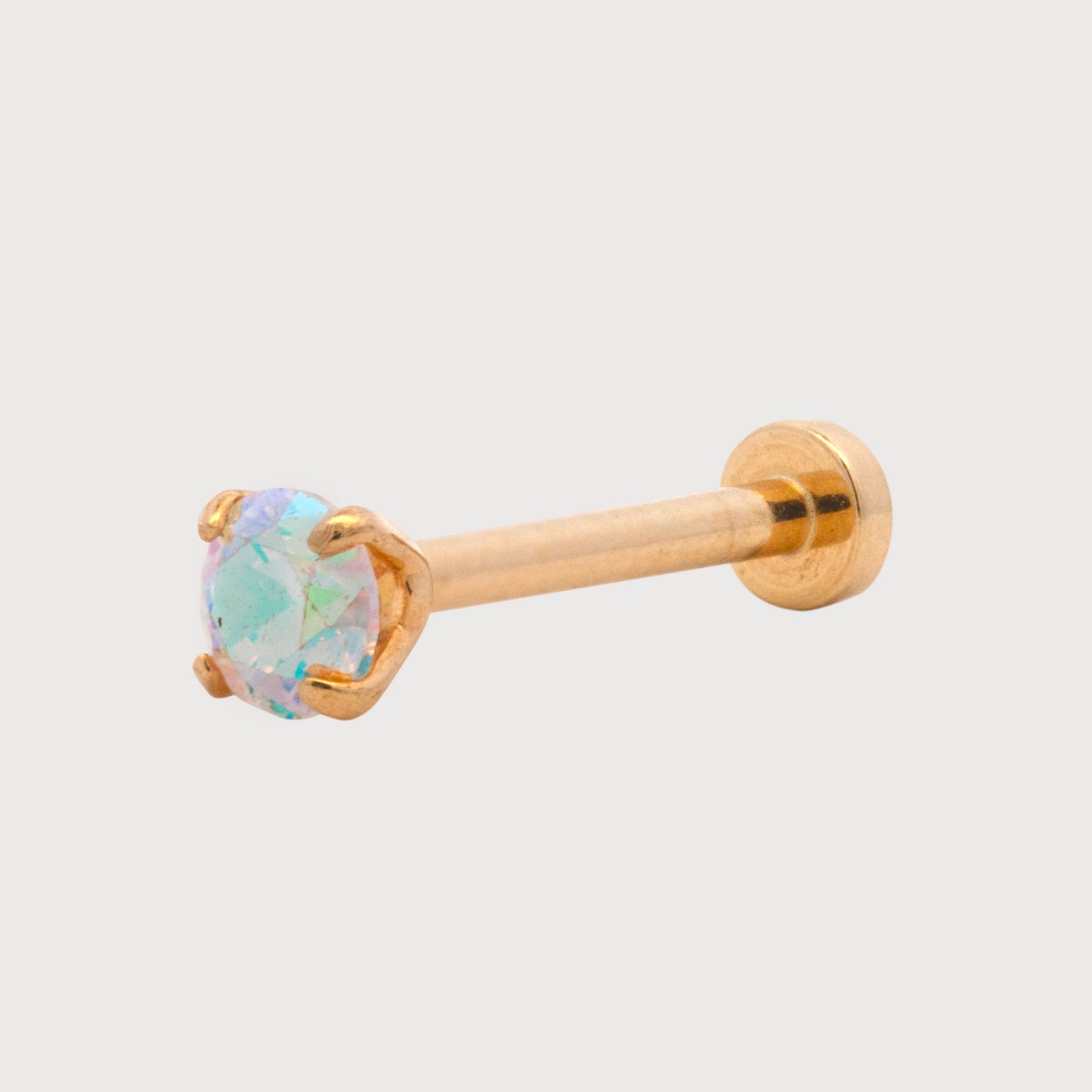 14K Yellow Gold Single Stone "Aurora Boreal" Cartilage Earring