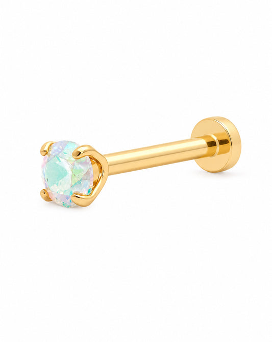 14K Yellow Gold Single Stone "Aurora Boreal" Cartilage Earring