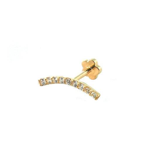 14K Yellow Gold CZ Curved Bar Cartilage Flatback