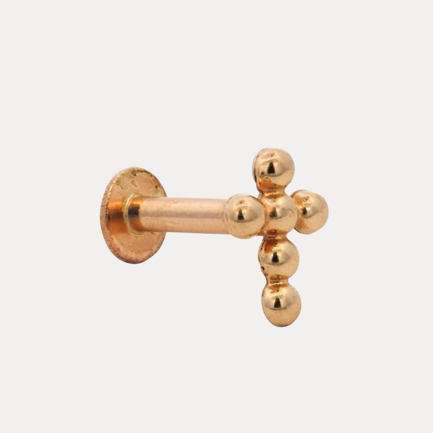 14K Yellow Gold Beadded Cross Cartilage Earring
