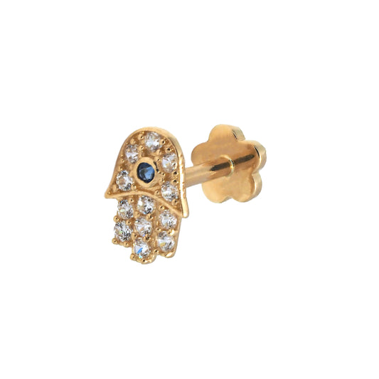 14K Yellow Gold CZ Hamsa Hand Cartilage Flatback