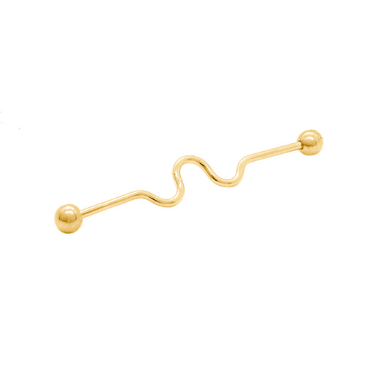 14K Yellow Gold Wavy Industrial Cartilage Barbell