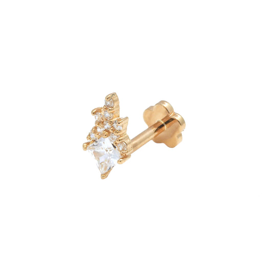 14K Yellow Gold Princess Cluster CZ Cartilage Earring