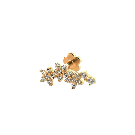 14K Yellow Gold CZ Triple Cluster Star Cartilage Flatback