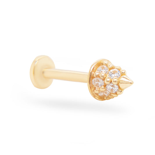 14K Yellow Gold CZ Cone Cluster Cartilage Flatback