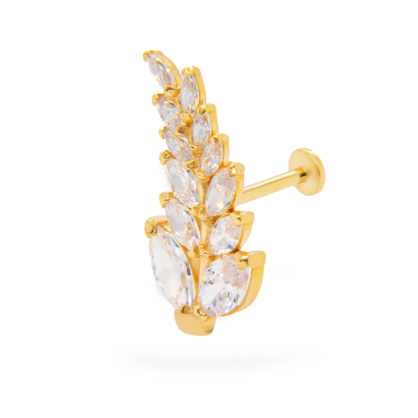14K Yellow Gold Big Leaf Marquise CZ Cartilage Earring