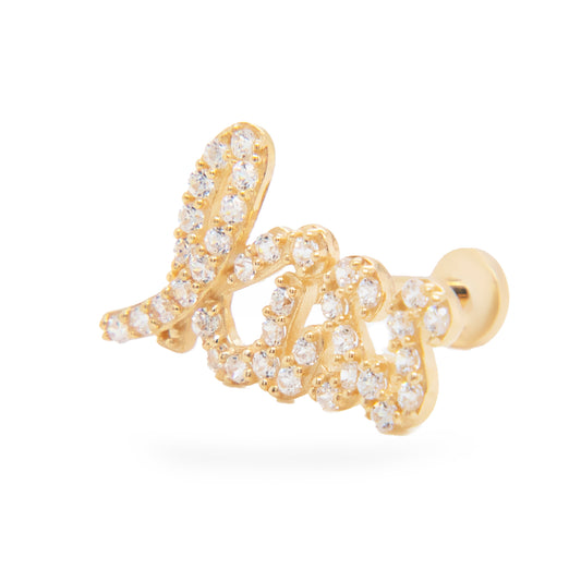 14K Yellow Gold CZ “Kiss" Cartilage Flatback
