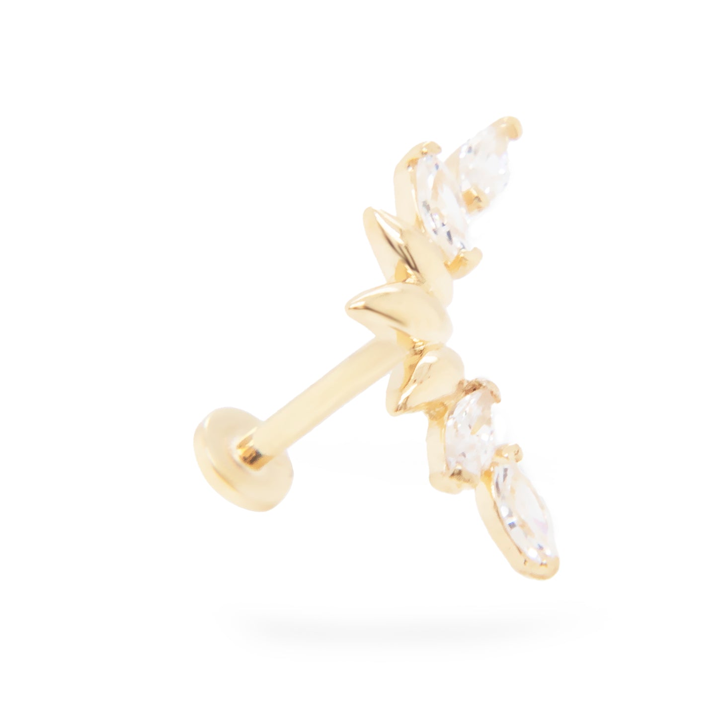 14K Yellow Gold Crawler Marquise CZ Cartilage Earring