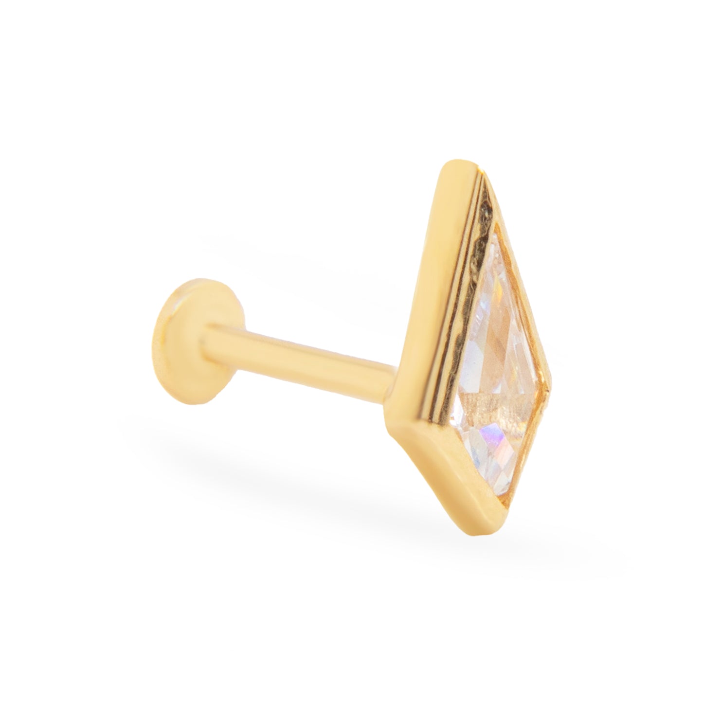 14K Yellow Gold CZ Rhombus Cartilage Flatback