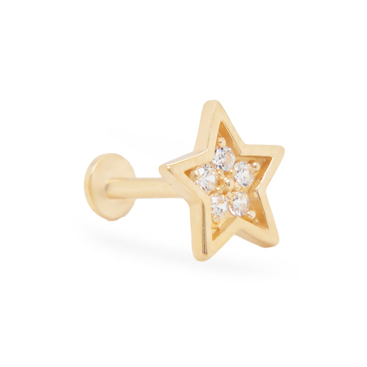 14K Yellow Gold CZ Star Cartilage Flatback