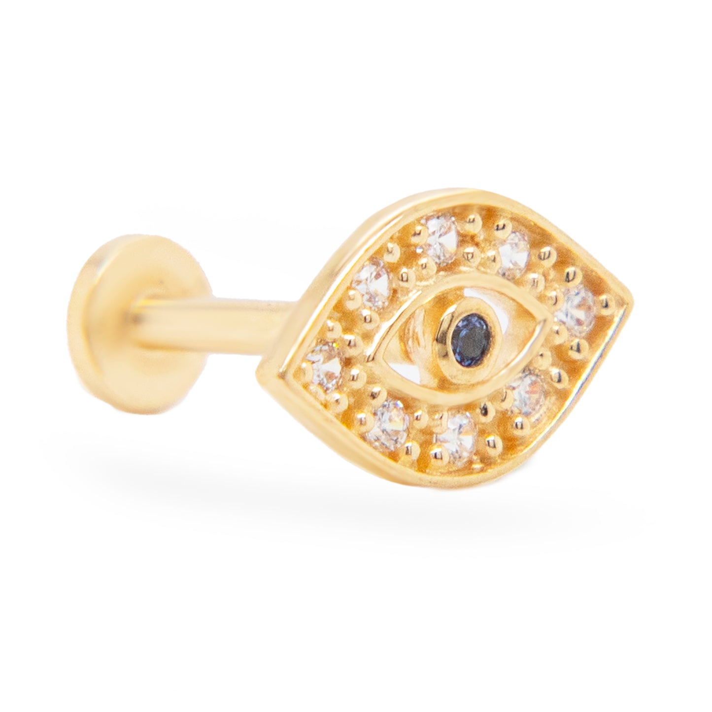 14K Yellow Gold CZ Evil Eye Cartilage Flatback