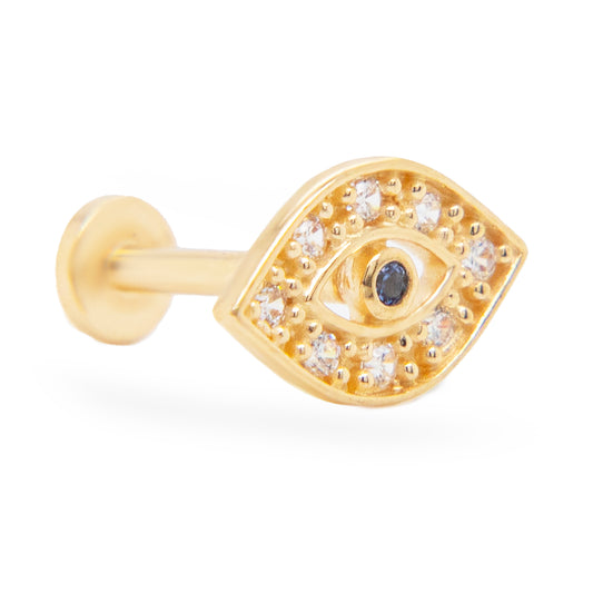 14K Yellow Gold CZ Evil Eye Cartilage Flatback
